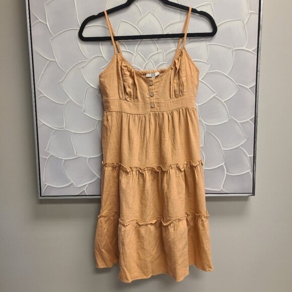 Love Tree Tiered Spaghetti Strap Summer Dress Linen Like Peach Tan SmallButton - Picture 6 of 9
